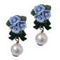 Preview: Stud Earrings with Light Blue Roses & Pearl